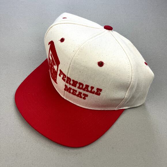 Vintage Butcher Hat Cap Snapback Cream Ferndale Meat Deli Restaurant Wildcats - Picture 1 of 7
